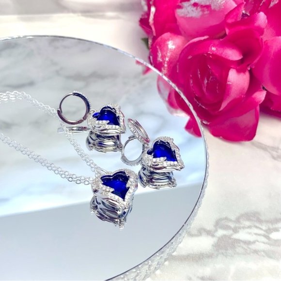 Sterling Silver Blue Crystal Zircon Sets - Picture 3 of 4